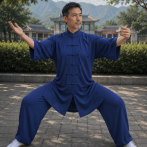 Uniforme tai chi y chi kung algodón azúl marino corta