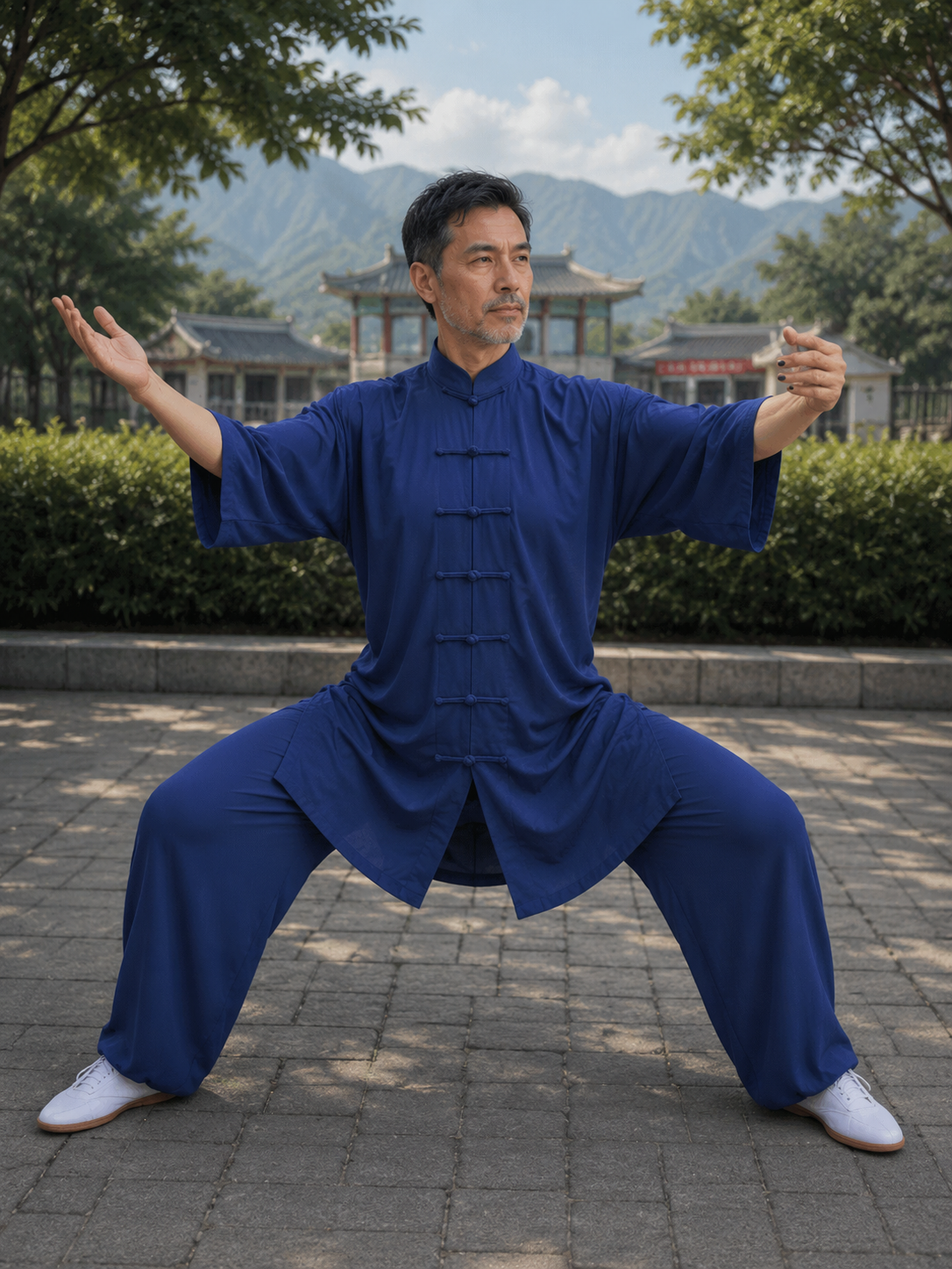 Uniforme tai chi y chi kung algodón azúl marino corta