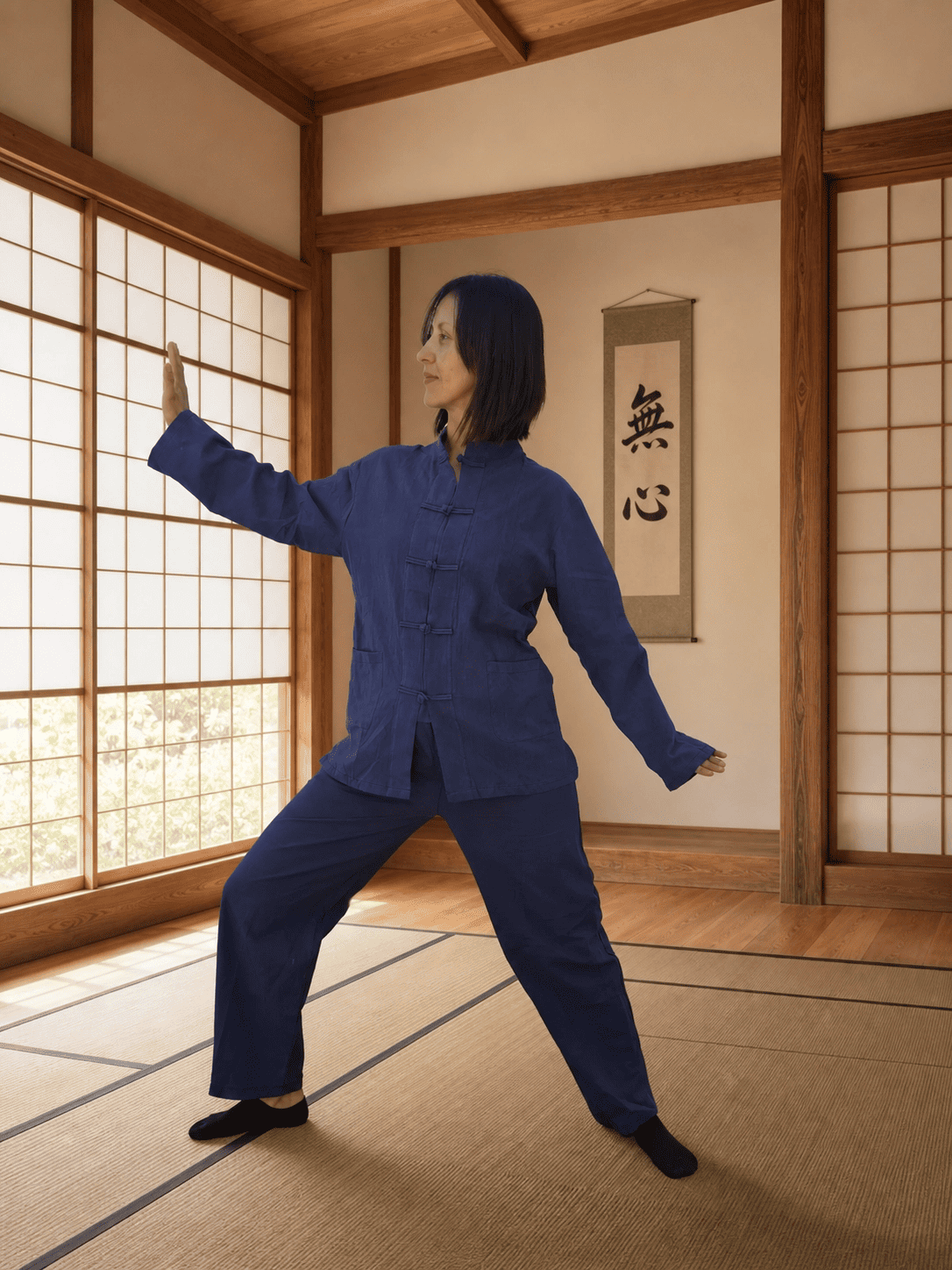 Traje tradicional tai chi chi kung azul marino