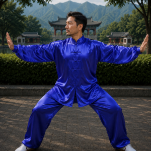 Uniforme tai chi y chi kung satinado azúl marino