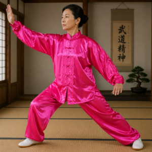 Uniforme tai chi y chi kung satinado rosa