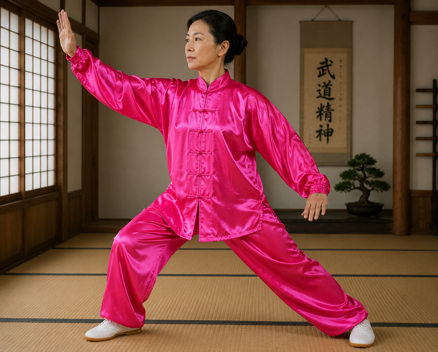 Uniforme tai chi y chi kung satinado rosa