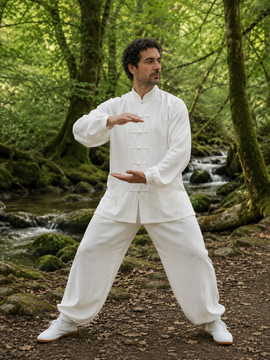 Traje Tang algodón tai chi y chi kung blanco